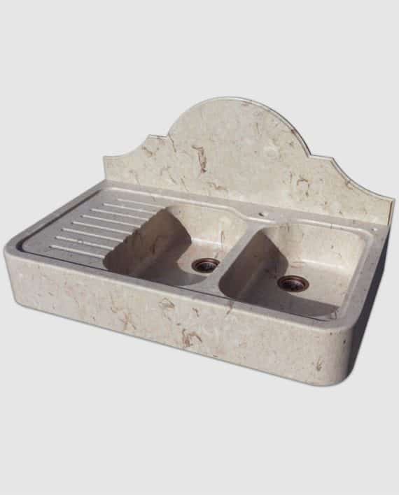 lavandino in pietra con gocciolatoio spalliera eryx in perlato di sicilia vista laterale