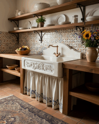 Stone sink mod. Fior di Sole with splashback